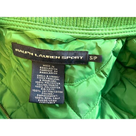 Ralph Lauren Sport Quilted Jacket Green W/ 100% Calf Suede Brown Trim Women S/P - Picture 9 of 10